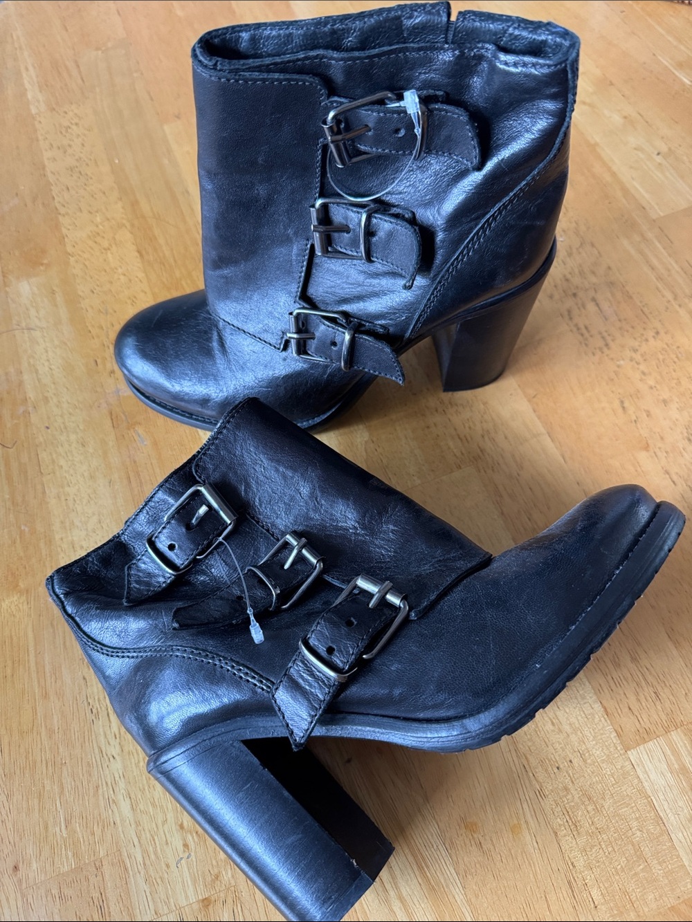 All Saints Black Leather Buckle Ankle Boots